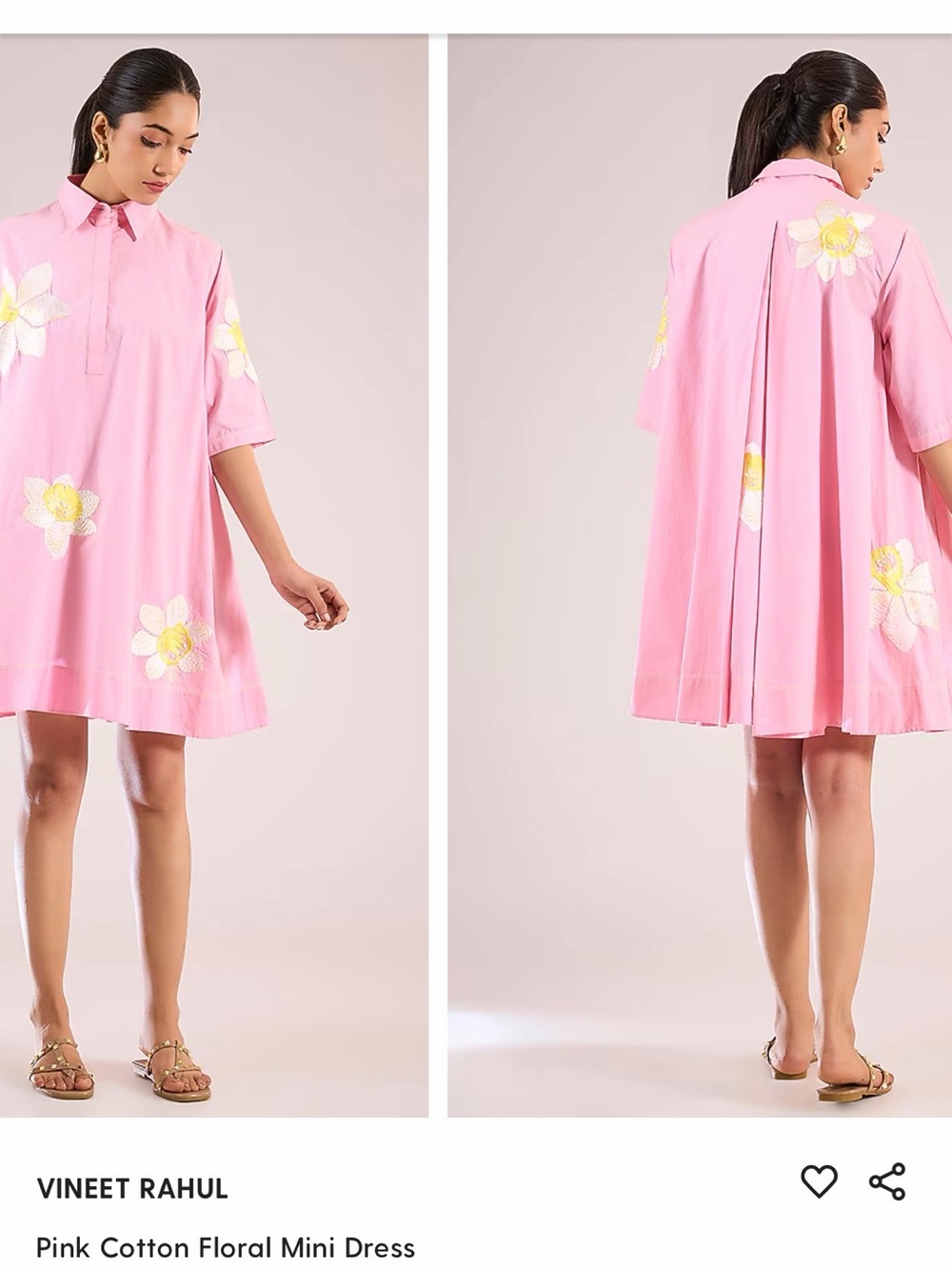 Vineet Rahul Pink Cotton Floral Mini Dress